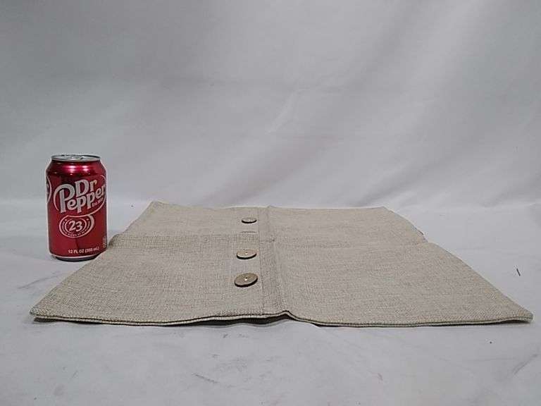 Lot of 4 Burlap Linen Throw Pillow Covers with Buttons – Beige