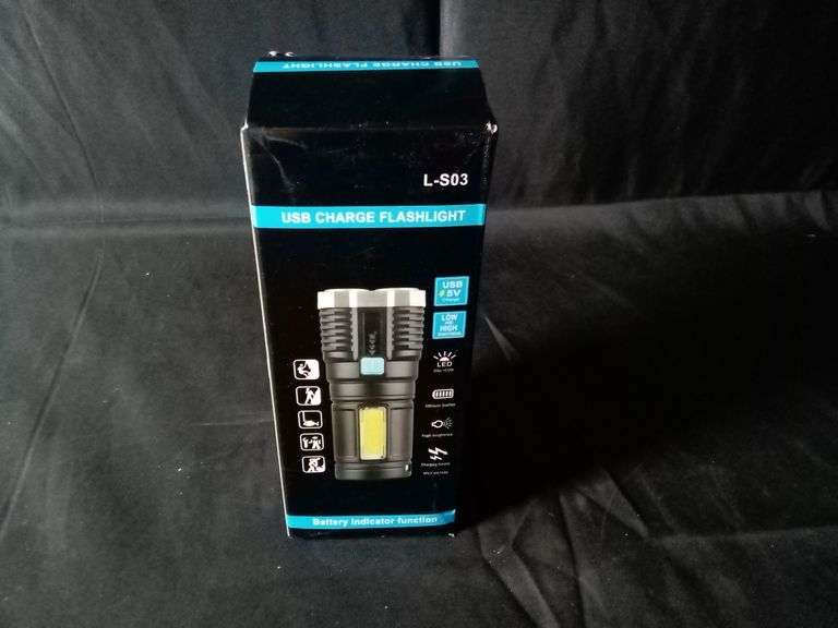 USB Charge Camping Flashlight – Black/Silver L-S03