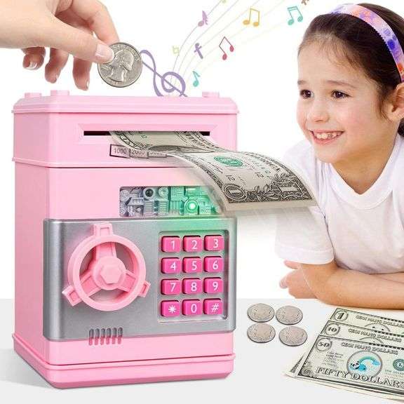 Number Bank Girls Piggy Bank ATM Machine with Password – Pink