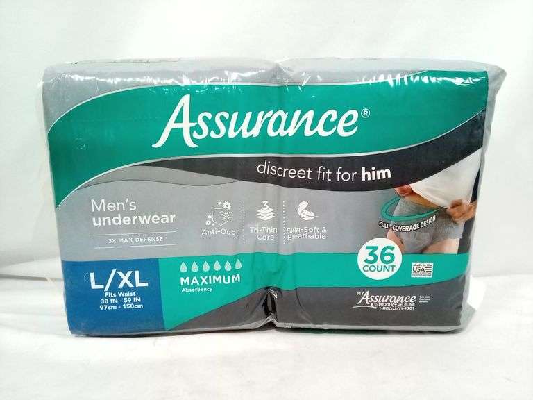 Assurance Men's Underwear – Max Absorbency Size: L/XL 36 Count