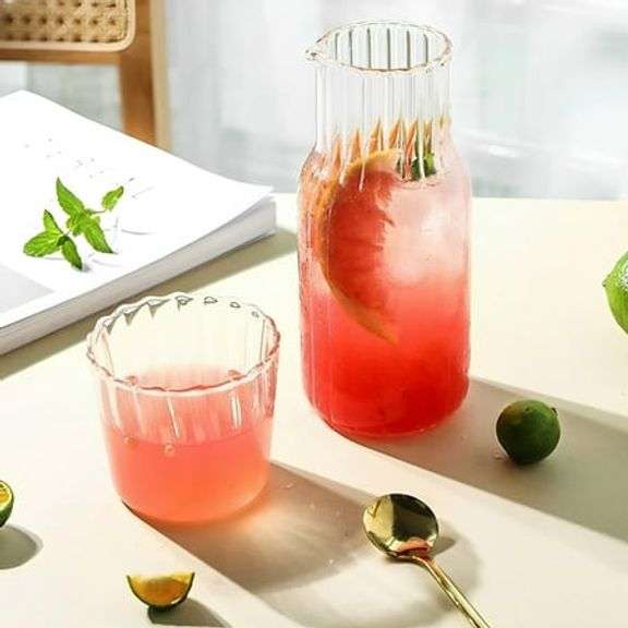 Ihvewuo Glass Pitcher Set Bedside Carafe Set V-Shaped Spout Glass Carafe