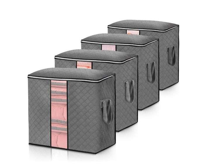 Lot Of 4 King Do Way, Non Woven Large Capacity Quilt Storage Bag, Gray