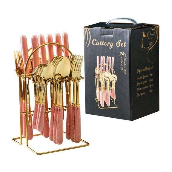 Set of 24 Stainless Steel Cutlery Set – Pink