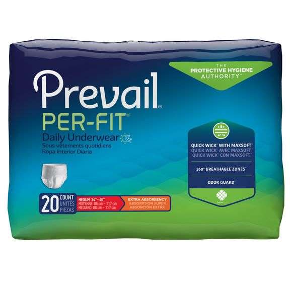 Prevail, Per-Fit Extra Absorbent Underwear, Medium, 20 Pack