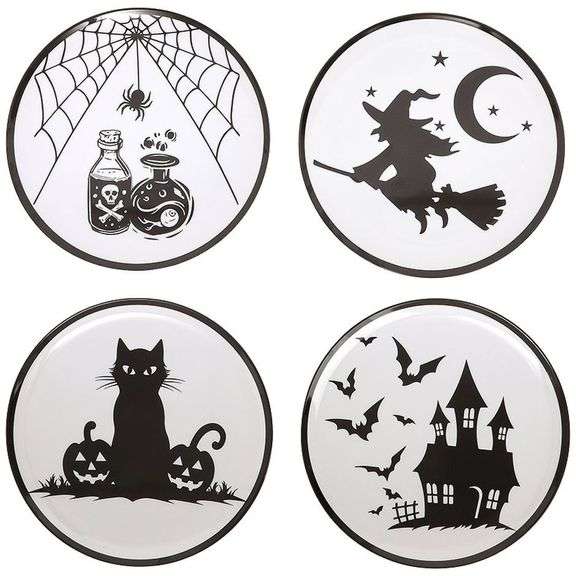 Whimsical Halloween Charger Plates Set – Black/White 4 Piece