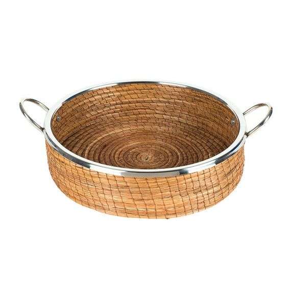 Un Pueblo Handmade Pine Needle & Nickel Manhattan Pine Tray with Handle