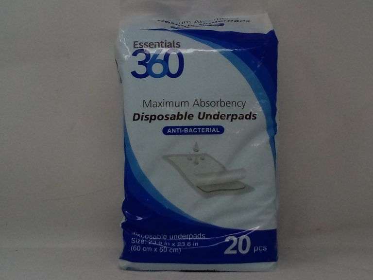 Essentials 360, Maximum Absorbency Disposable Underpads, 23.6" x 23.6", 20 Pack