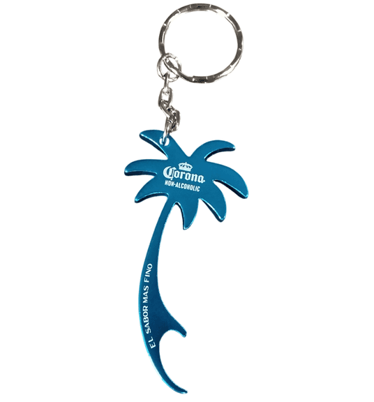 Lot of 50 Corona Aluminum Palm Tree Shaped Bottle Opener Keychain – Blue