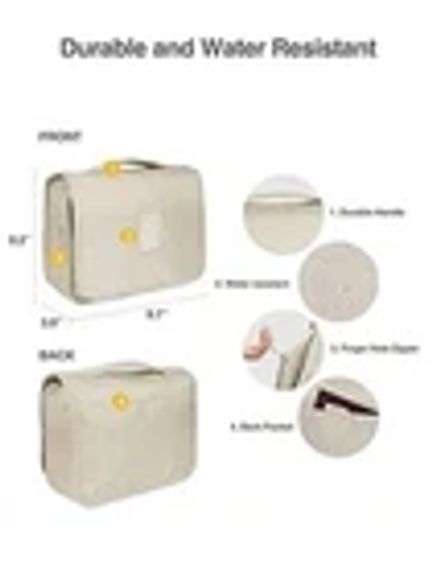Personal Organizer Toiletry Travel Bag with Hook, Beige