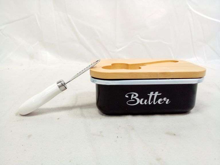 Stainless Steel Butter Container with Wooden Lid & Knife
