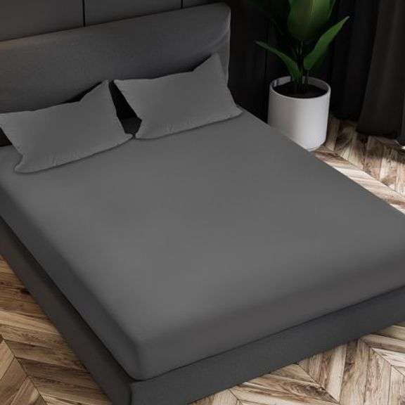 Lux Decor Collection Microfiber Fitted Sheet w/Elastic Deep Pockets – Gray Queen