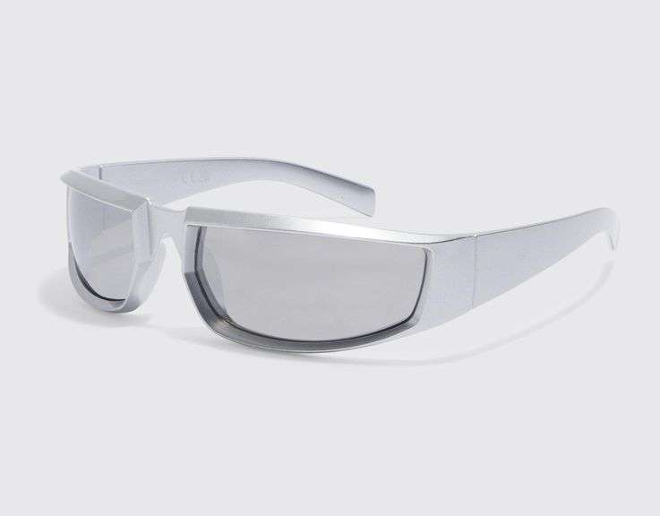 Men's Racer Wrap Sunglasses, Silver, One Size