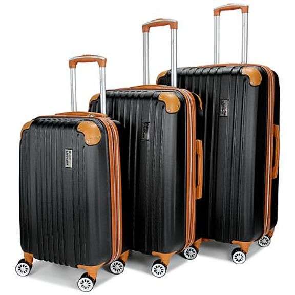 Cosbarn Carry On Hardside Spinner Luggage Set – Black/Brown 3-Piece