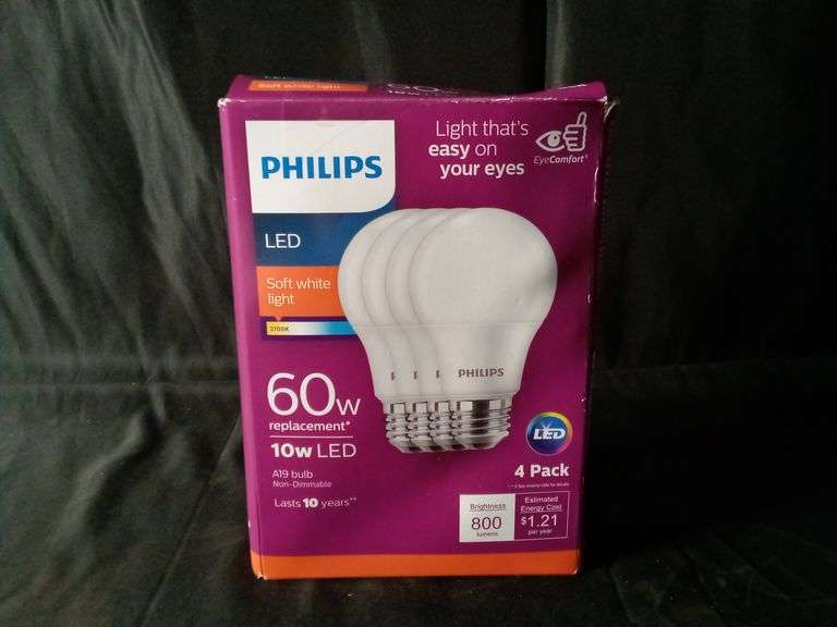 Philips, 60W Equivalent A19 LED Bulbs, White, 4 Pack