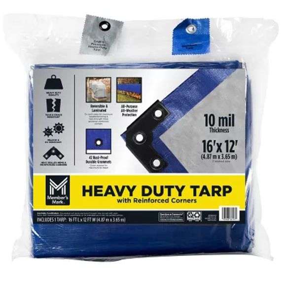 Member's Mark, Heavy Duty Tarp With Reinforced Corners, Blue, 16' L x 12' W