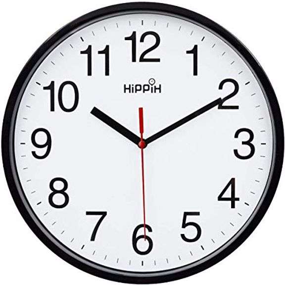 Hippih, Silent Wall Clock, Non Ticking Quartz Clock, 10"
