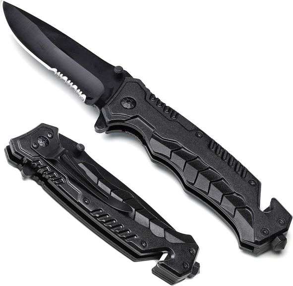 Folding Pocket Knife with Seatbelt Cutter and Glass Breaker