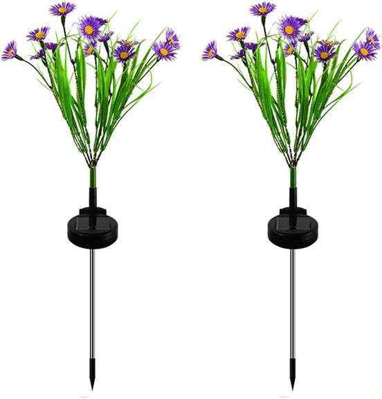 Solar LED Daisy Flower Lights Stake – Purple 3 Count