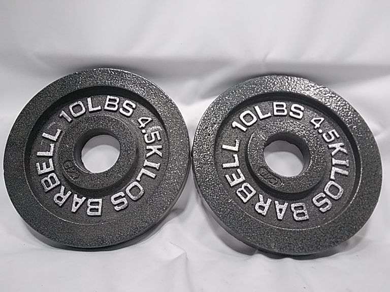 Lot of 2 Cast Iron Barbell Weight Plates – Grey 10lbs (4.5 Kilos) each