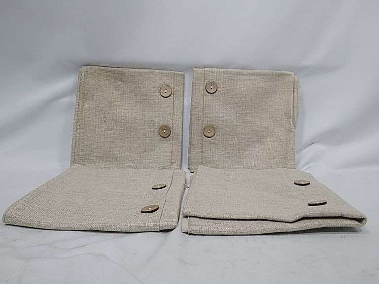 Lot of 4 Burlap Linen Throw Pillow Covers with Buttons – Beige