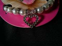 Pawsitively Fun Pearl & Heart-Charm Pet Jewelry – Size: Large 6.5" x 6.25"