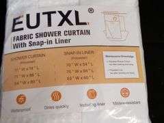 EUTXL Fabric Shower Curtain with Snap-in Liner – White 71W x 74H