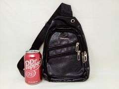 Cross Body Sling Backpack, Faux-Leather, Black, Men's, 3 compartments
