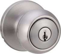 Amazon Basics, Entry Door Knob With Lock, Coastal, Satin Nickel