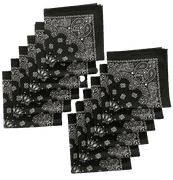 Set of 12 Bandanas, Black, Paisley, 22"x22", 100% Cotton (4 packs of 3 bandanas)