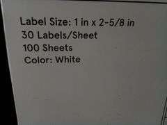 Lot of 2 Baseline 3000 Mailing Labels – 1"x2-5/8" 30 Labels/Sheet 100 Sheets ea