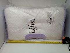 Lot of 2 Ufist Memory Foam Pillows, Ergonomic, Cream/Lilac, Standard 27"x17"