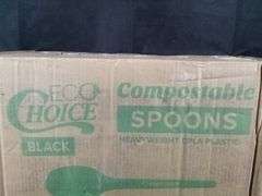 EcoCHoice Heavy Weight Compostable CPLA Plastic Spoons – Black 1000/Case