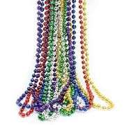 Round Bead Metallic Mardi Gras Beads – 33" 6 Colors, 1 Gross Per Bag