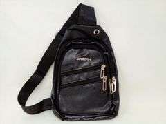 Cross Body Sling Backpack, Faux-Leather, Black, Men's, 3 compartments