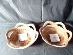 Lot of 2 Un Pueblo Handmade Pine Needle & Nickel Savannah Flower Basket – 11"D