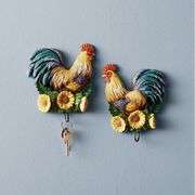 Set Of 2 Rooster Hooks, Brown