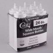 Choice, Wide Mouth Squeeze Bottles, Clear, 24 Oz, 6 Pack