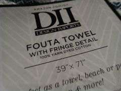 DII Navy Stitched Stripe Fouta Towel with Fringe Detail – 39" x 71"