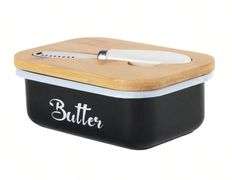 Stainless Steel Butter Container with Wooden Lid & Knife
