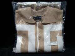 Boohoo Man's Oversized Boxy Border Knitted Shirt – Stone/White Size: S
