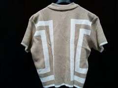 Boohoo Man's Oversized Boxy Border Knitted Shirt – Stone/White Size: S