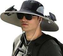 Dual Fan Solar Fan Hat with Wide Brim