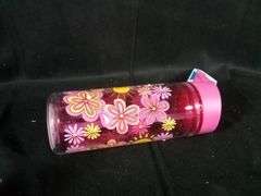 Your Zone Tritan Flower Plastic Water Bottle with Lid & Straw – Pink 14 oz