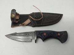Handmade Damascus Knife with Exotic Wood Handle and Genuine Leather Sheath
