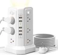 Multi-Socket Power Strip Tower w/USB Ports and Night Light – White XT-U3011