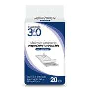 Essentials 360, Maximum Absorbency Disposable Underpads, 23.6" x 23.6", 20 Pack