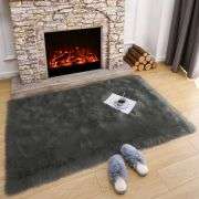 Dark Gray Faux Fur Fluffy Rug – 2' x 3'
