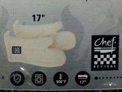 Set of 2 Chef Revival High Heat Terry Oven Mitts – White Cream, Elbow-Length 17"