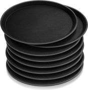 Round Plastic Non-Slip Serving Tray – Black 8 Count