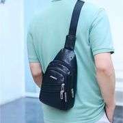 Cross Body Sling Backpack, Faux-Leather, Black, Men's, 3 compartments